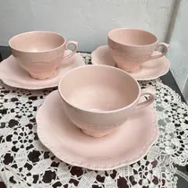 Comprar 3 Tazas Dúos De Té Loza Inglesa Meakin Sol Rosa Antiguas