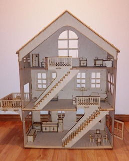 Casa De Muñecas Polly Con Muebles En Madera 120cm De Alto