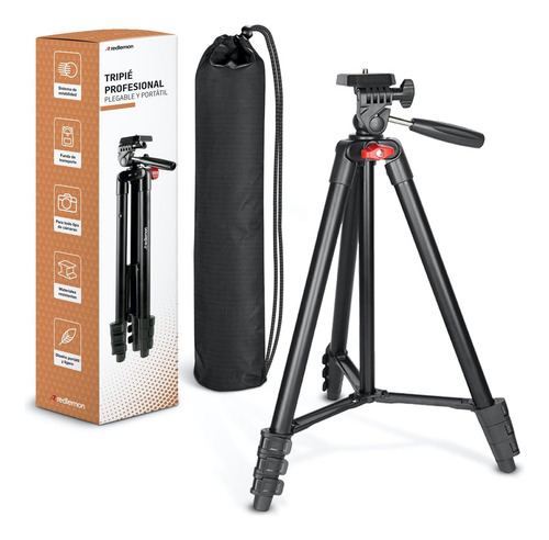 Tripode Para Camara Profesional 360° Portatil 135cm Redlemon Color Negro