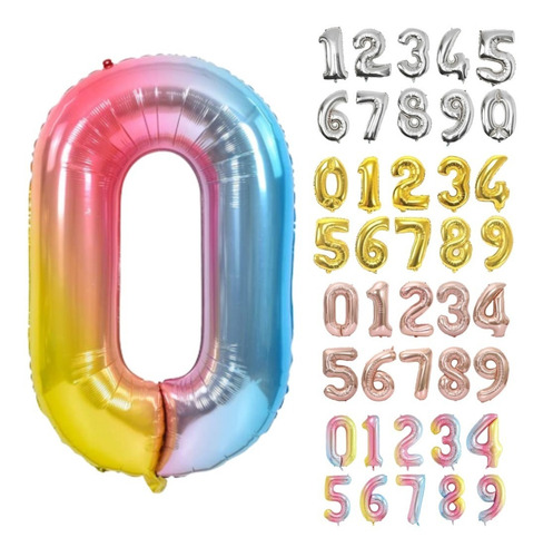 Imagen 2 de 10 de Globo Metalizado Numeros 16 PuLG Dorado Plateado Cotillon