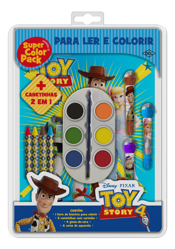 Disney - Super Color Pack Toy Story - 4 Livro Para Colorir; 3 Canetinhas Com Carimbo; 4 Giz De Cera; 6 Cores De Aquarela