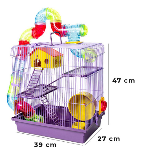 Gaiola Com Casinha E Tubo Para Hamster 3 Andares Cor Lilás