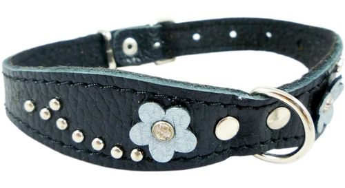 Autentico Piel Negro Diseñador Collar Del Perro 14.5 X1  C