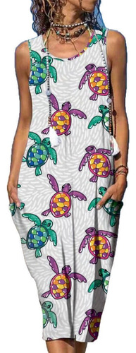 Micro Vestido Con Bolsillos Estampados De Tortugas De