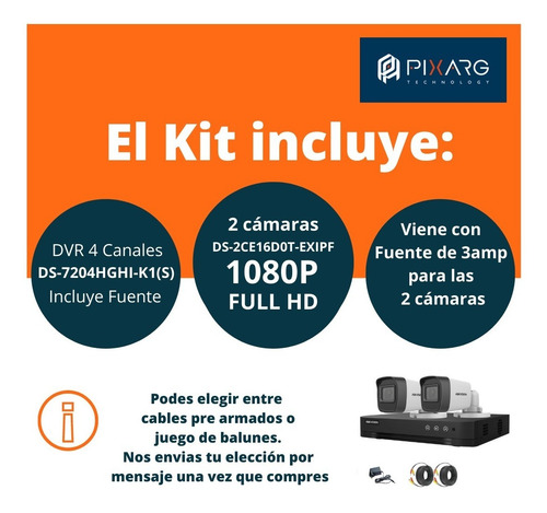 Imagen 2 de 9 de Kit Seguridad Hikvision Dvr 4ch + 2 Camaras 2mp Ext Cables