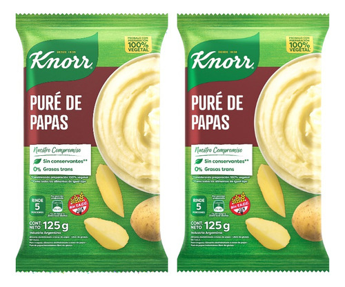 Pack X2u Pure De Papas 100% Vegetal Sin Tacc Knorr  125 G 
