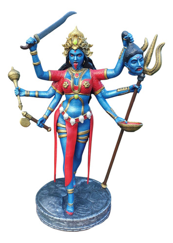 Estatua Diosa Kali 25cm Full Color Calidad Premium Azul Acero