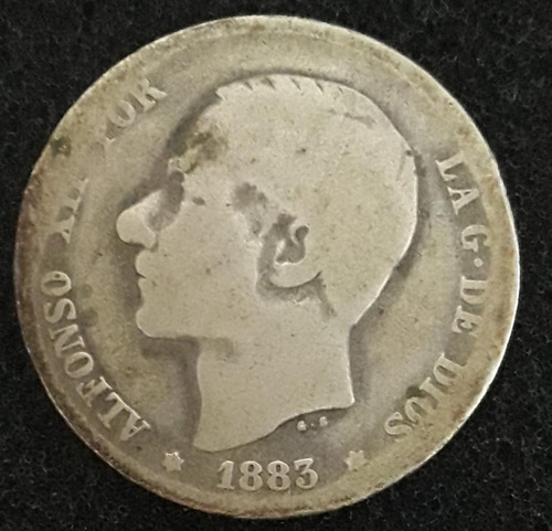 Imagem 2 de 4 de Moeda Una Peseta Ano 1883 Espanha