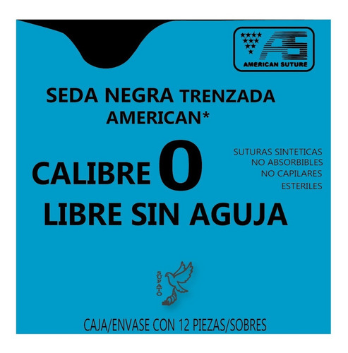 Hilo Seda Negra American Sutura Calibre #0 Sin Aguja Color Negro