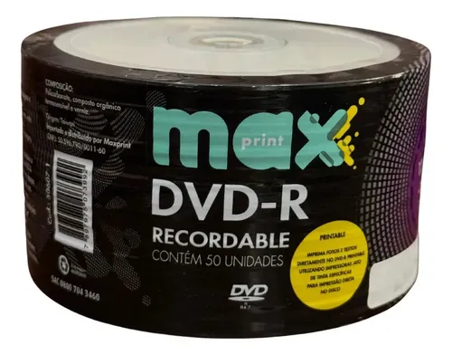 DVD-R Maxprint Printable 4.7GB 16x 120min Pack com 50 Unidades