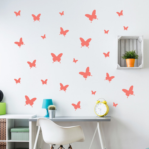 Adhesivo de pared con forma de mariposa de coral esmerilado, 25 pulgadas, cobre, 1,5 m²