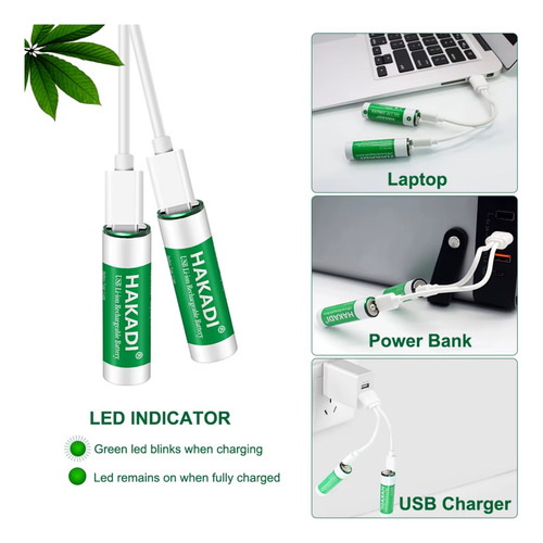 Batería Pila Aa Recargable Usb 600mah Pack X4