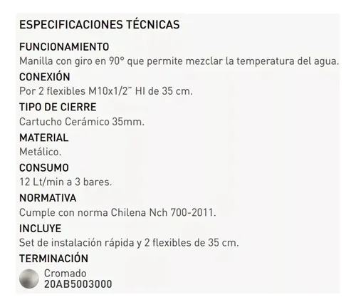 Llave Monomando Lavatorio Alabama Pmb