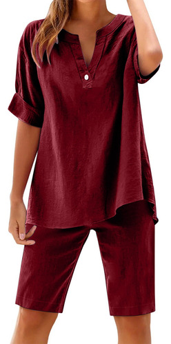 Conjunto De Camisa De Verano Con Mangas De Algodón Para Muje
