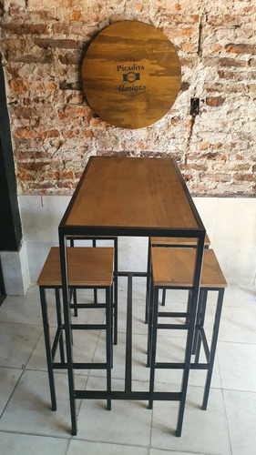 Imagen 5 de 5 de Mesa Desayunador Barra 100x50x105 Con 4 Taburetes Industrial
