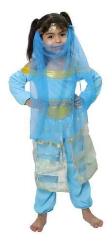 Disfraz Princesa Jasmin Aladdin Azul Celeste Para Niña