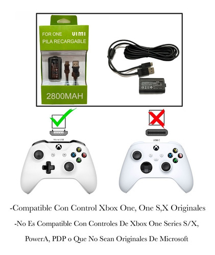Imagen 2 de 7 de Bateria Recargable Carga Y Juega Para Xbox One 2800 Mah