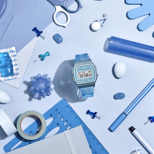 Reloj Casio Vintage F-91ws-2d Digital Correa Transparente Color De La Malla Celeste Transparente Color Del Bisel Celeste