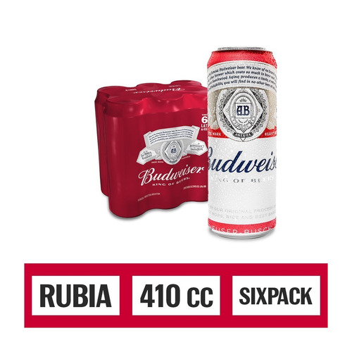 Cerveza Budweiser latas American Lager 410ml por 6 unidades