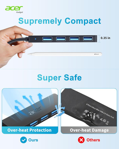 Concentrador Multiple Usb Acer, Multiple, Usb A, 20 Cm Black