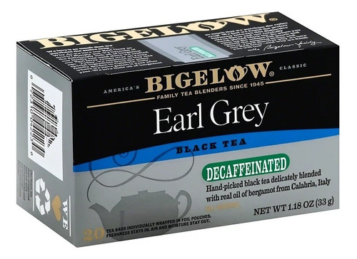 Bigelow Te Negro Early Grey Descafeinado 20 Pack