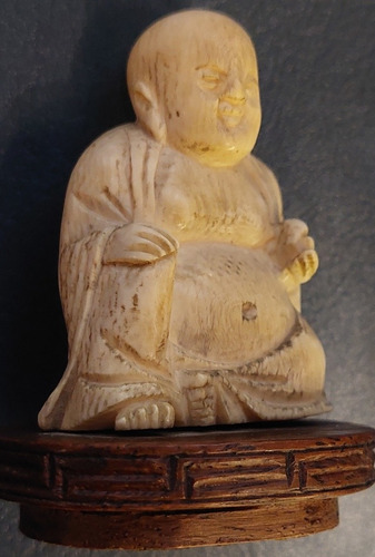 Antigua Escultura Oriental Buda Noble Elemento Y Madera