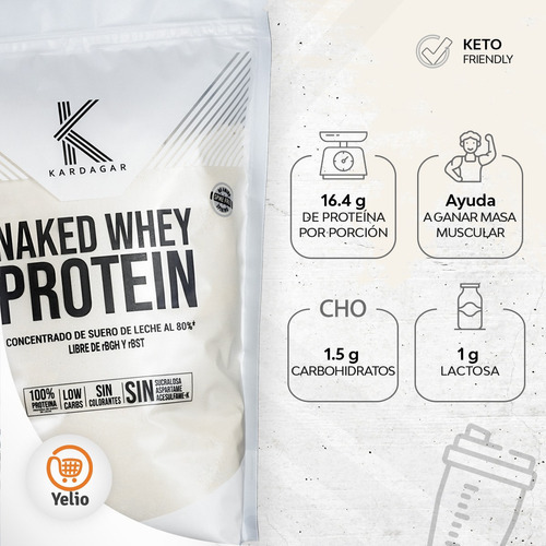 Kardagar Naked Whey, proteína com baixo teor de carboidratos, 1 kg, sabor sem sabor