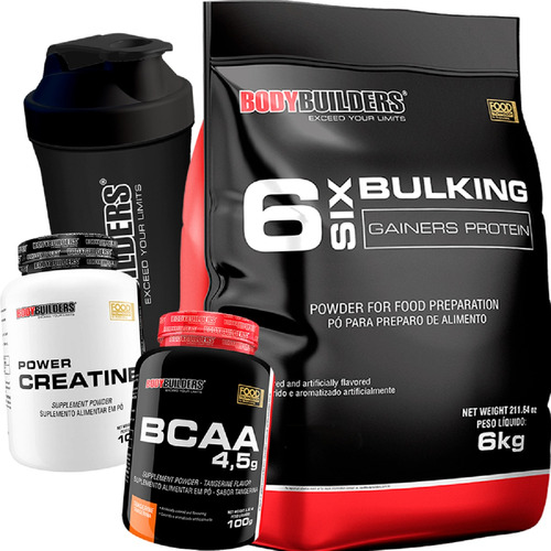 Kit Hipercalórico 6 Bulking 6kg + Creatina + Bcaa + Shaker Sabor Chocolate