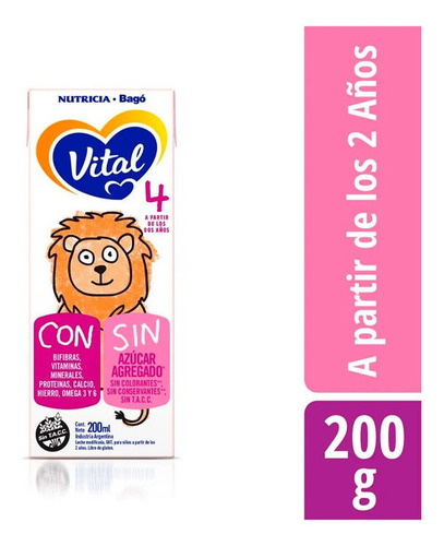 Leche Liquida Vital 4 Brick Nutricia Bago X 200 Ml Sabor Original