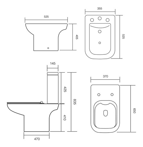 Combo Inodoro Largo Deposito Bidet 3 Agujeros Prunus Arista