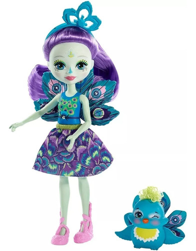 Muñeca Enchantimals Patter Peacock & Flap Mascota Mattel 