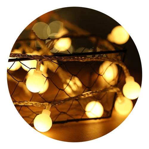 Guirnalda Deco Luces Bolita A Pila Calidas Kermese Navidad Luces Amarillo