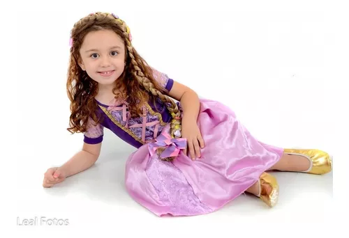 Vestido Infantil Princesa Sofia Rapunzel C/ Busto Trançado - Rosa