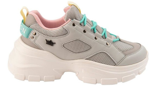 Tenis Choclo Paris Hilton 4907 Gris Con Rosa Para Mujer