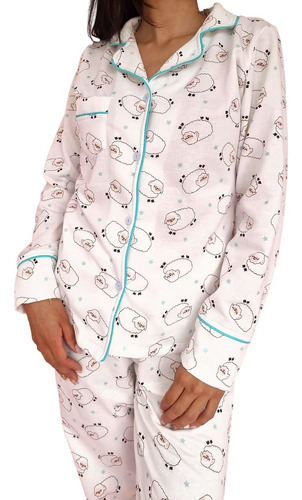 Especial Mamá Hermosa Pijama De Botones Estampado  Ovejitas
