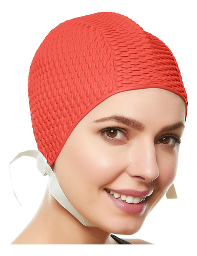 Beemo Swim Cap Women Chin Strap Swimming Caps- Hot Pink