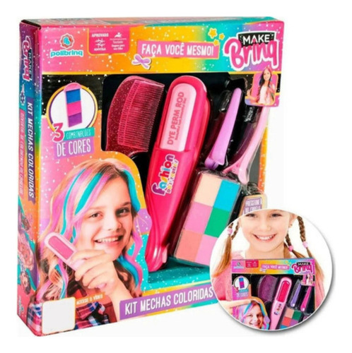 Mechas Coloridas Kit Menina Pinte Cabelo Make Infantil Linda