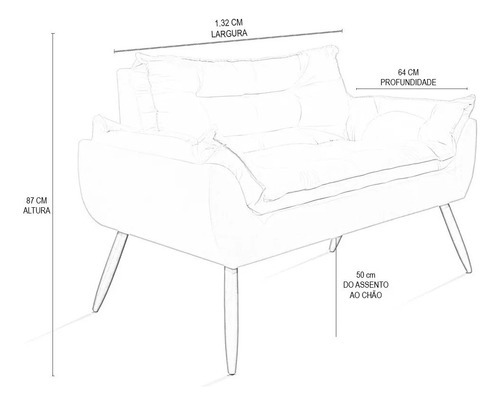 Kit 2 Poltronas Opala E Namoradeira - Sala, Quarto, Recepção Cor Cinza