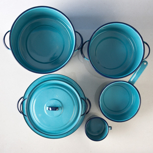 Imagen 7 de 8 de Batería De Cocina Clásica De Peltre 8 Piezas Azul Cinsa