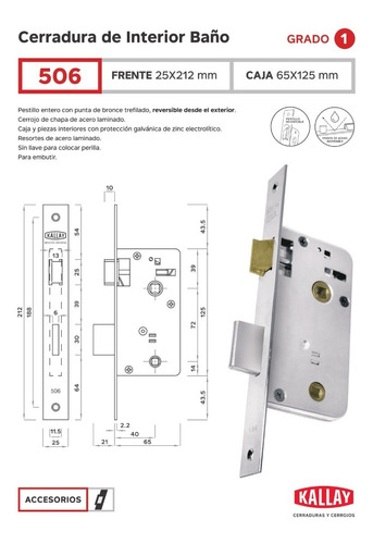 Cerradura De Interior Baño Kallay 506