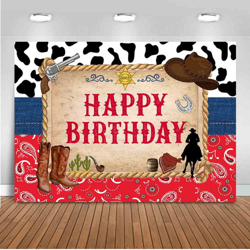 Telon Fondo Cumpleaño 7 X 5 Pie Diseño Vaquero Oeste Fiesta