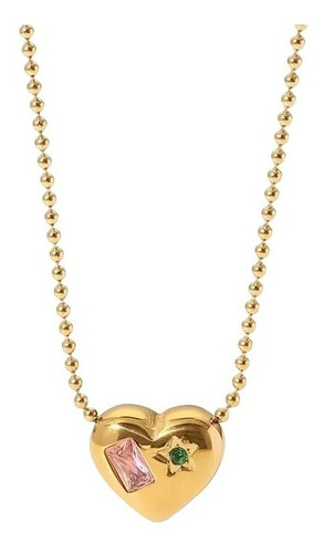 Off! Collar Corazón Oro 18k Cristales Juvenil Mujer -0711n