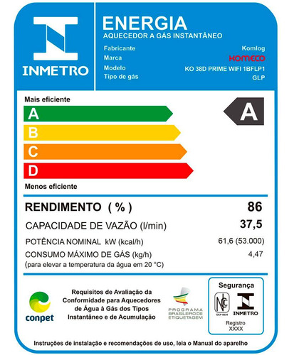 Aquecedor A Gás Komeco Ko 38 D Prime Wifi 37,5 L Glp Bivolt