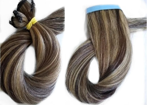 Cabelo Humano Loiro Mechado Tecido Tela Tic Tac 30g 65cm