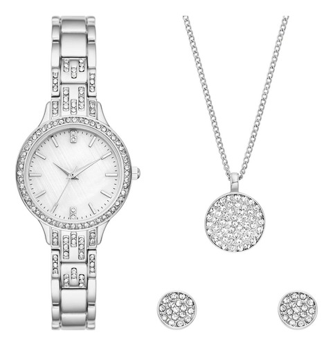 Folio - Set De Reloj Fmdal1174 Para Mujer Correa Plateado Bisel Plateado Fondo Blanco