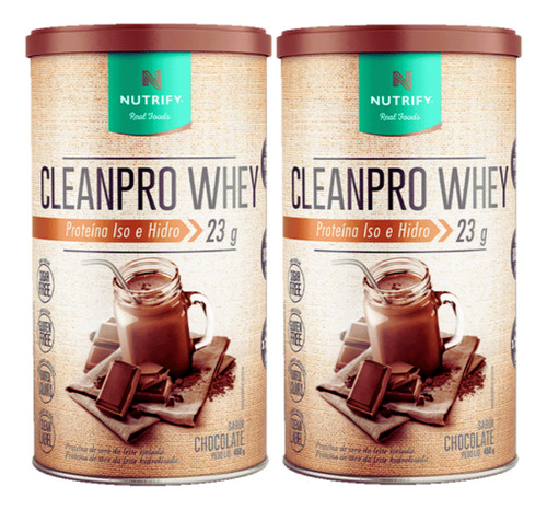 2x Cleanpro Whey Protein Isolado Chocolate 450g - Nutrify