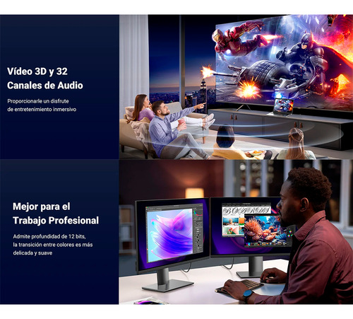 Cable Ugreen Displayport 1.4 3 Metros Resolución 8k@60hz Blindaje Interno Múltiple
