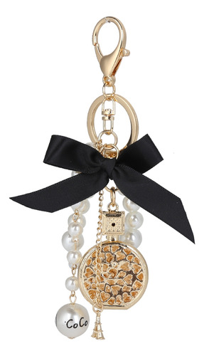 Key Keychain Alloy Bowknot Perfume Bottle Shape Pearl Hand
