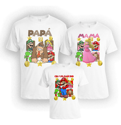3 Playeras  Personalizadas Para Fiesta Mario Bros