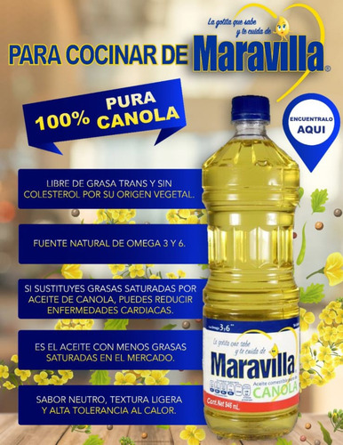Aceite Vegetal Comestible 100% Canola Maravilla 1lt 12pz